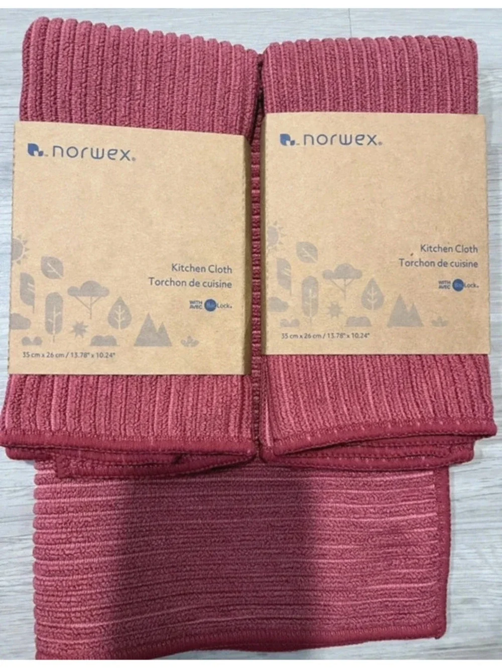 3 pack Norwex kitchen cloths set channel textured pomegranate red